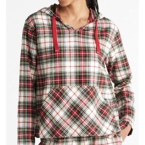 L.L Bean Red Scotch Plaid Cotton Flannel Sleep Hoodie 517830 Large